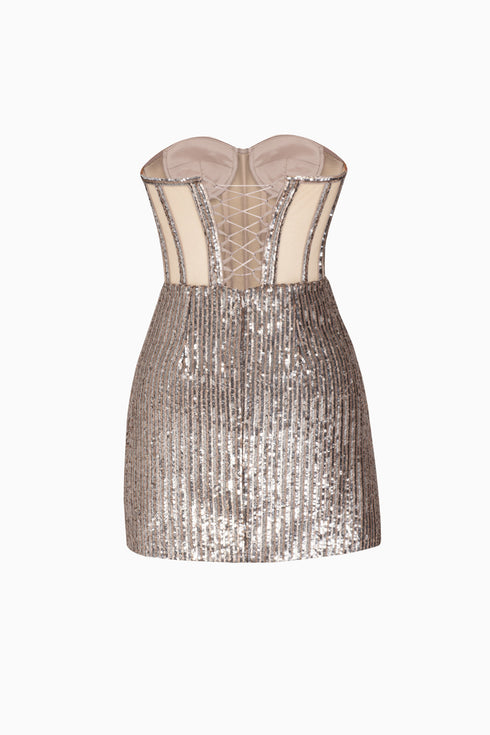 Bra Form Rose Patterned Brown Mini Dress